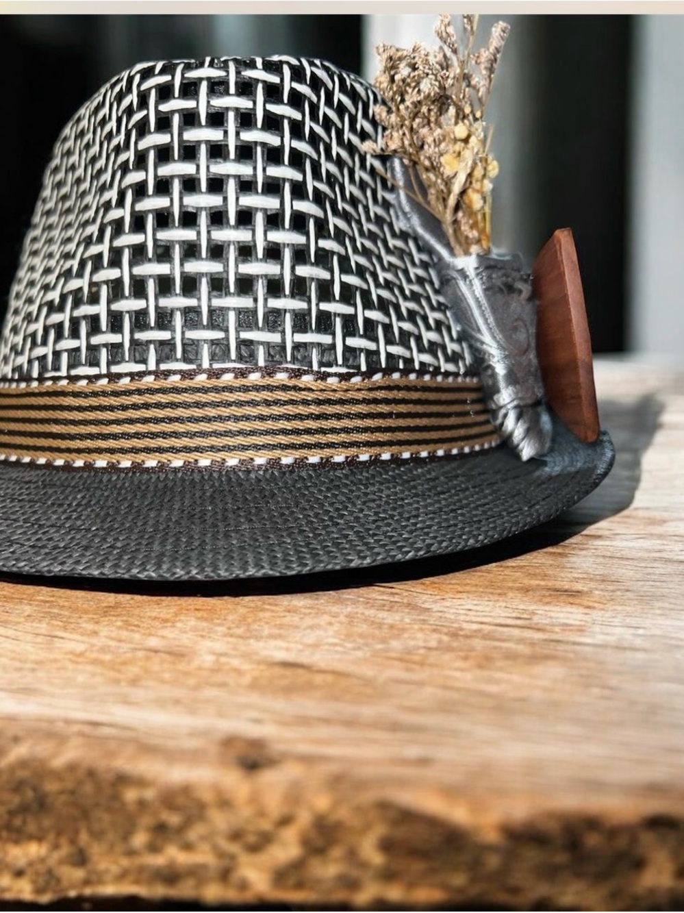 Brown and Black Woven Fedora approx 22.03-22.84